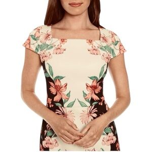 NEW London Times Sheath Dress 10 Short Sleeves Scuba Knit Bodycon Floral Career